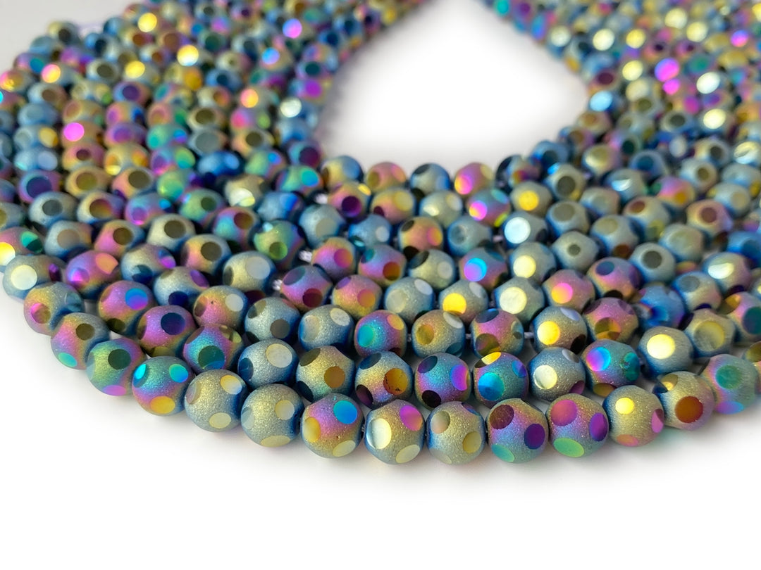15.5" 8mm/10mm rainbow glass football cutting round faceted beads