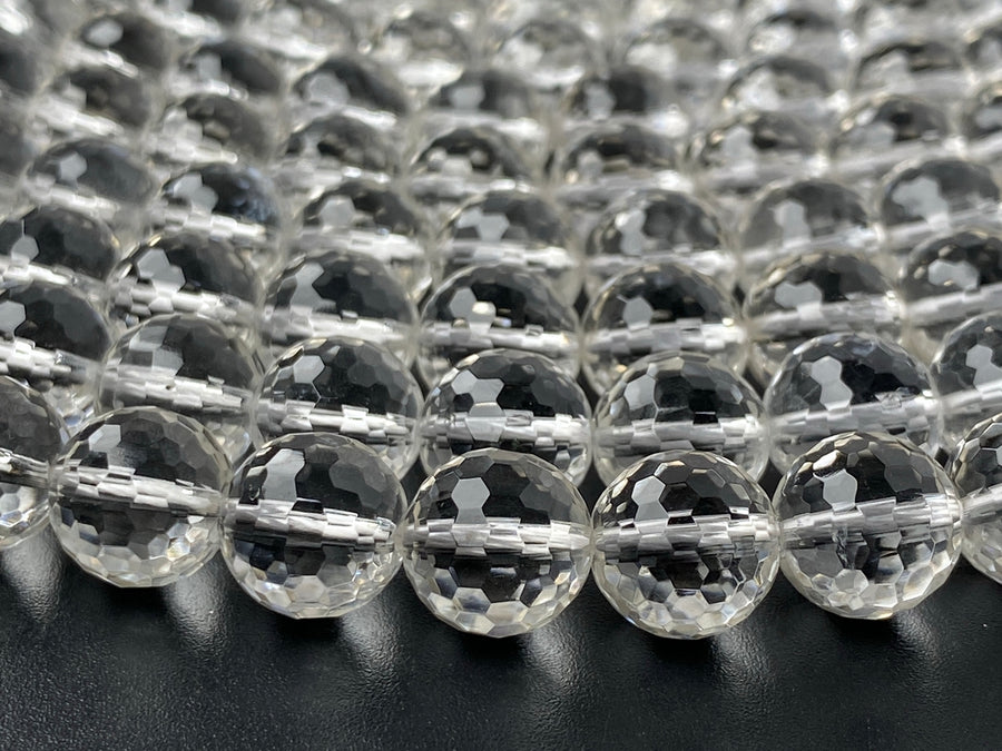 15.5" 10mm Natural rock crystal quartz round faceted beads 128F