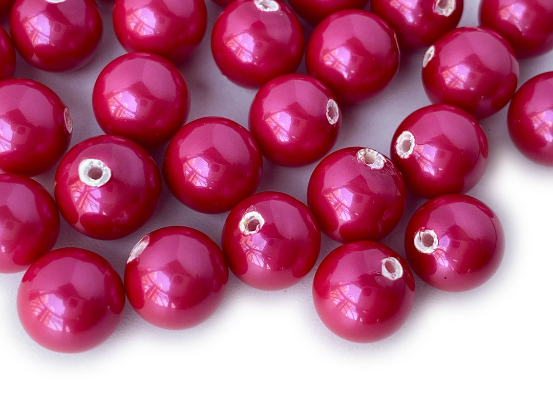 20PCS Half hole 8mm/10mm Rose Red Shell pearl round beads ,shell core pearl