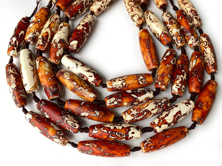 8PCS 13x38mm yellow brown wooden Agate rice beads Gemstone