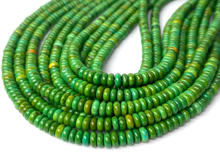 14.5" 3x6mm dark yellow green howlite turquoise rondelle/wheel beads