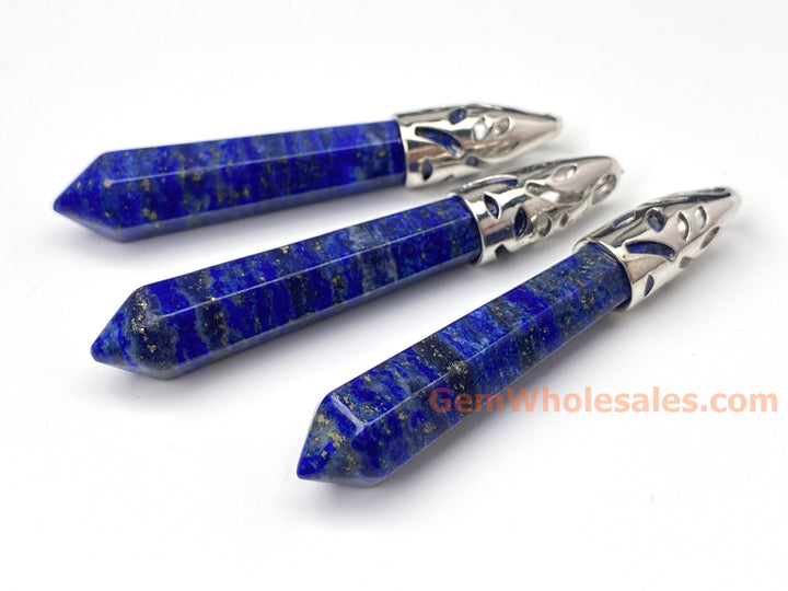 1PC 10x65mm natural lapis lazuli Crystal Point Pendant, Hexagonal Wand
