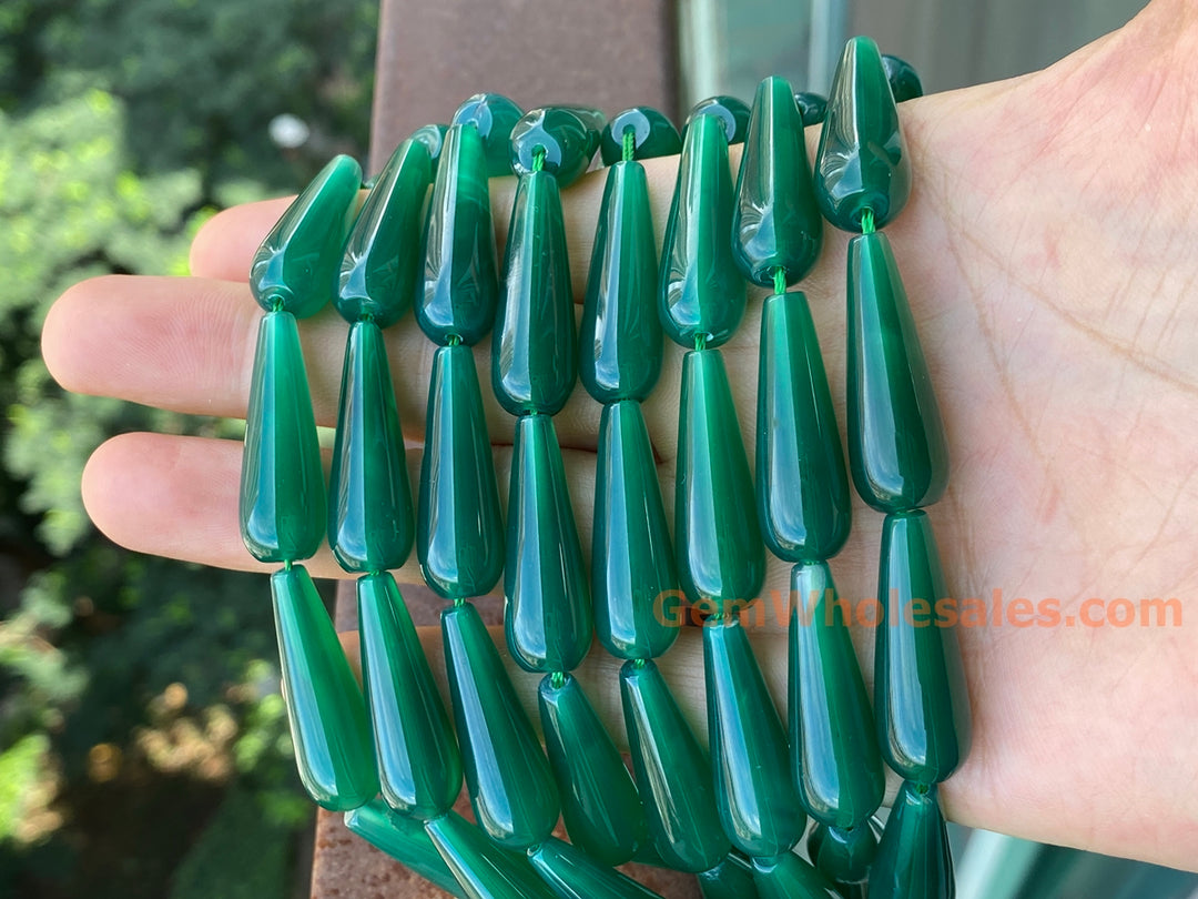15" 10x30mm green agate teardrop beads for jewelry making