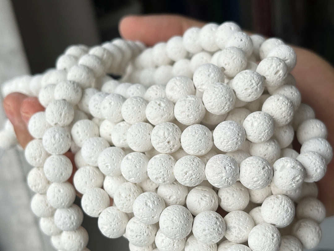 15" 6mm/8mm/10mm white Lava stone Round beads, Unwaxed lava
