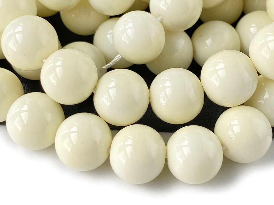 15.5" Glass druk round beads beige 6mm/8mm/10mm/12mm