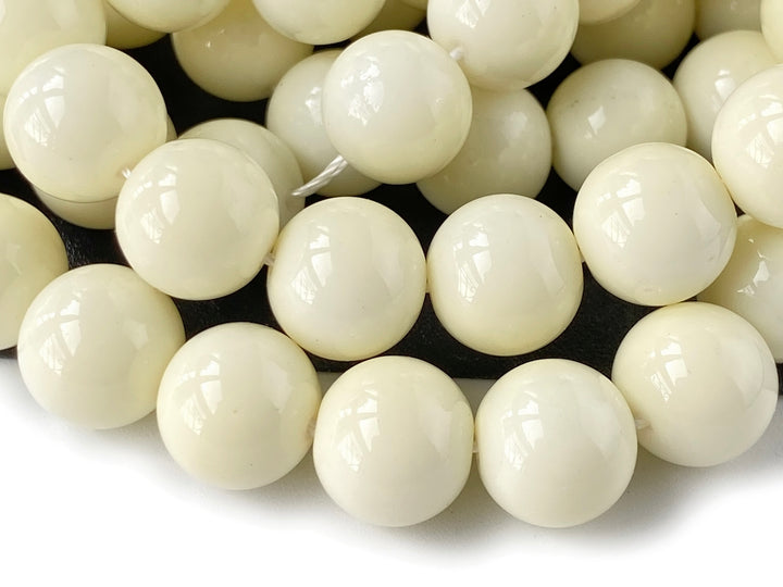 15.5" Glass druk round beads beige 6mm/8mm/10mm/12mm