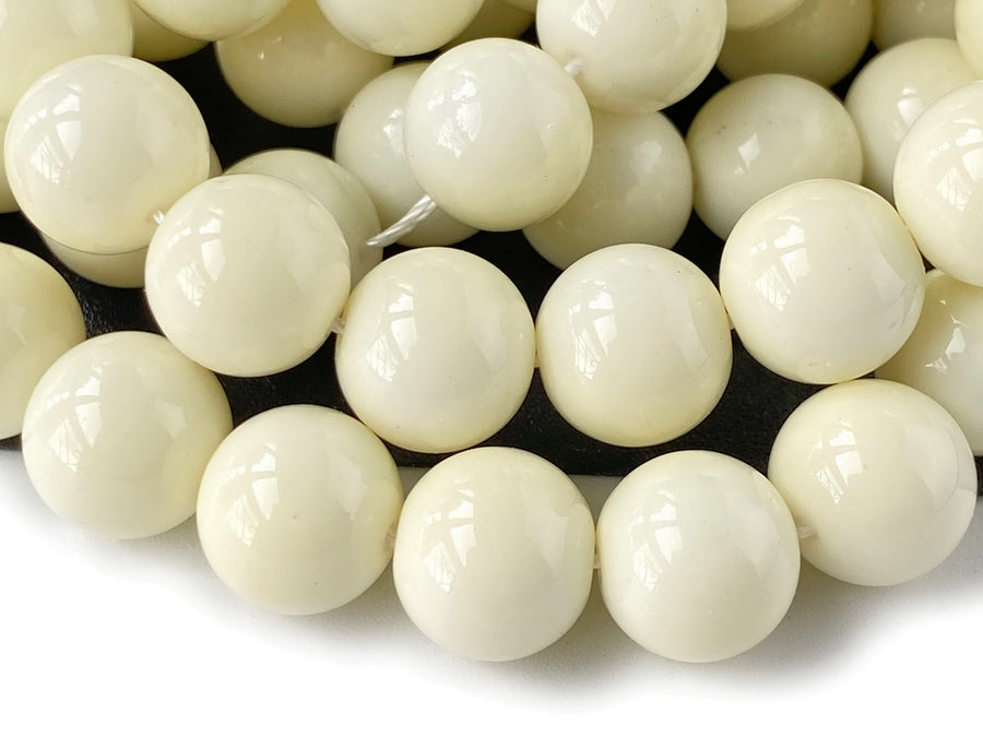 15.5" Glass druk round beads beige 6mm/8mm/10mm/12mm