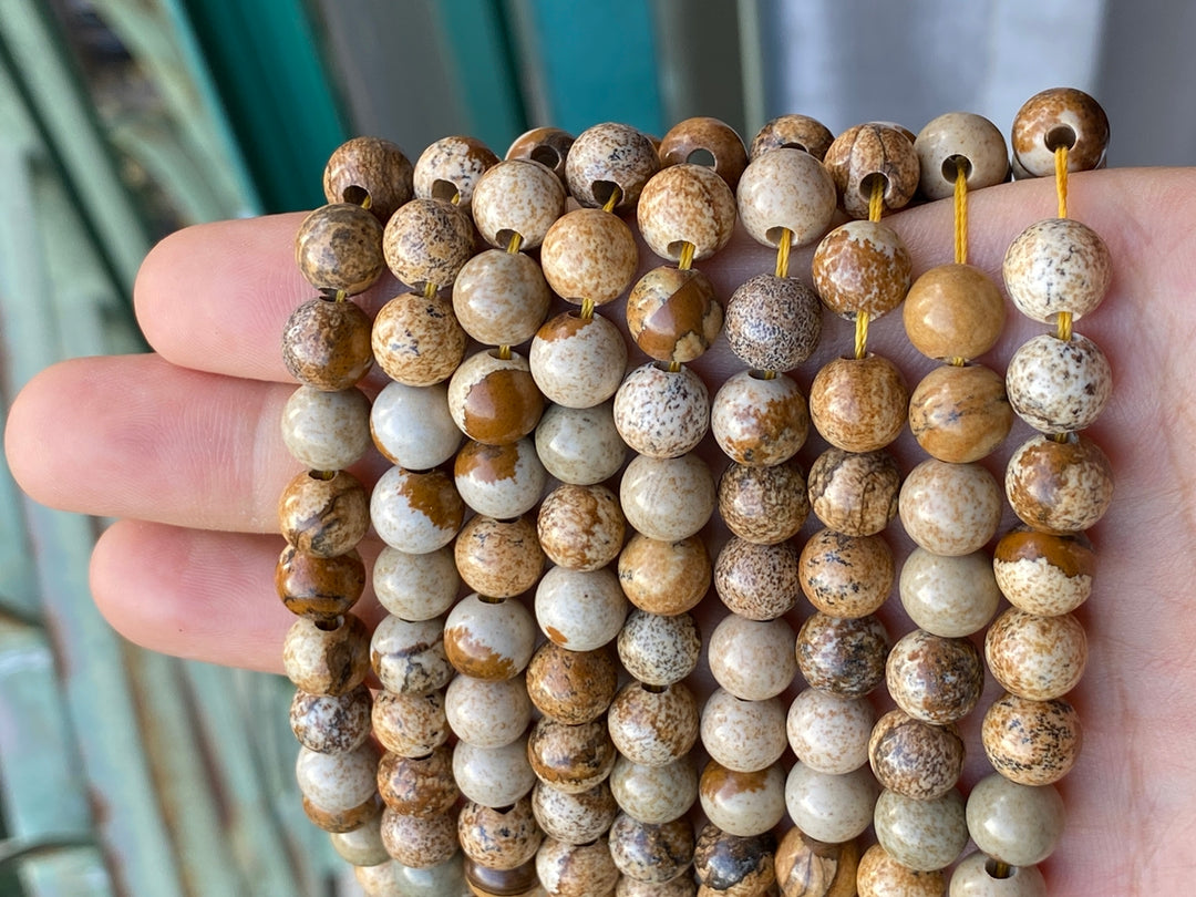 15.5" 8mm Natural picture stone 2.5mm big hole round beads, picture jasper