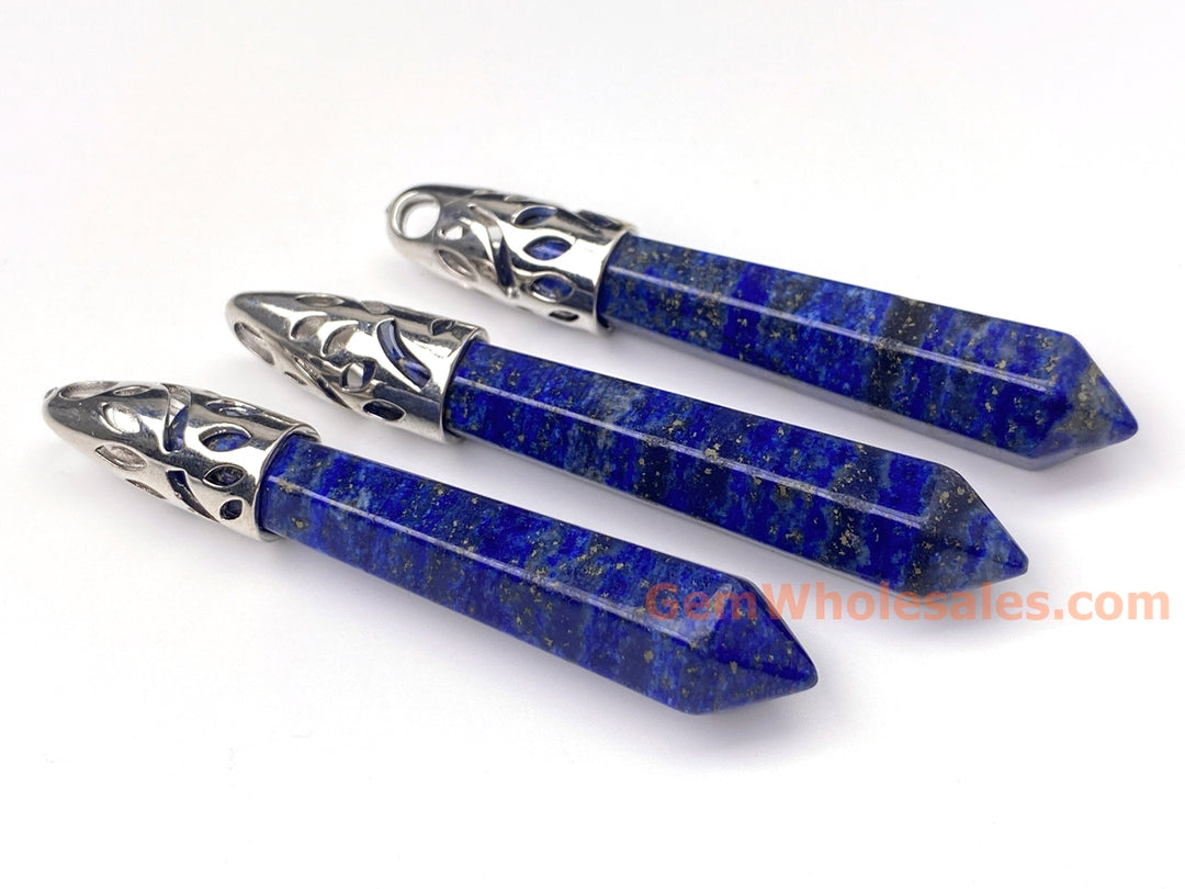 1PC 10x65mm natural lapis lazuli Crystal Point Pendant, Hexagonal Wand