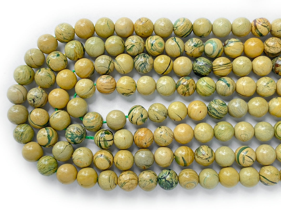 15.5“ 8mm Natural genuine yellow Green Muscovite Round Beads