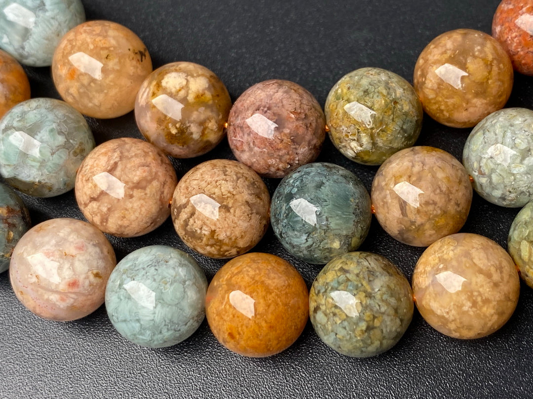 15.5" natural 10mm red brown flower Agate Round Gemstone beads