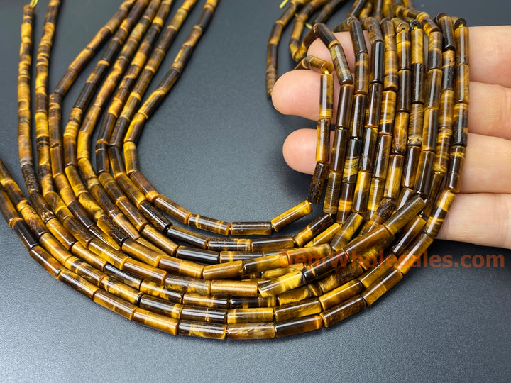 15" 4x13mm natural Yellow tiger eye stone round tube/cylinder beads