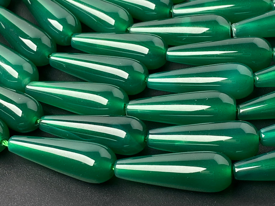 15" 10x30mm green agate teardrop beads for jewelry making