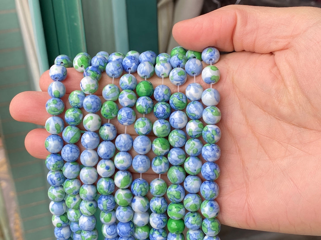 15.5" 6mm/8mm/10mm/12mm/14mm Dyed green blue rain flower stone round beads