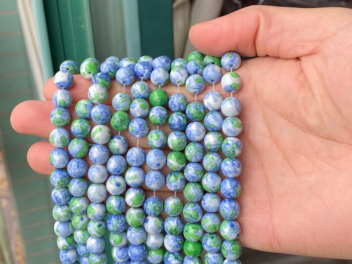 15.5" 6mm/8mm/10mm/12mm/14mm Dyed green blue rain flower stone round beads