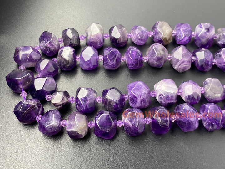 15.5" 15~20mm Natural amethyst faceted nugget pendant beads