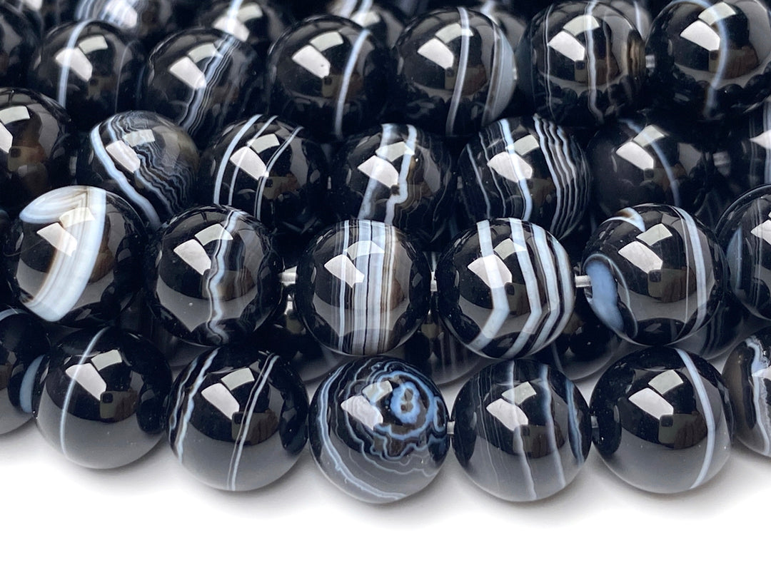 15" 10mm black white stripe Agate Round beads Gemstone