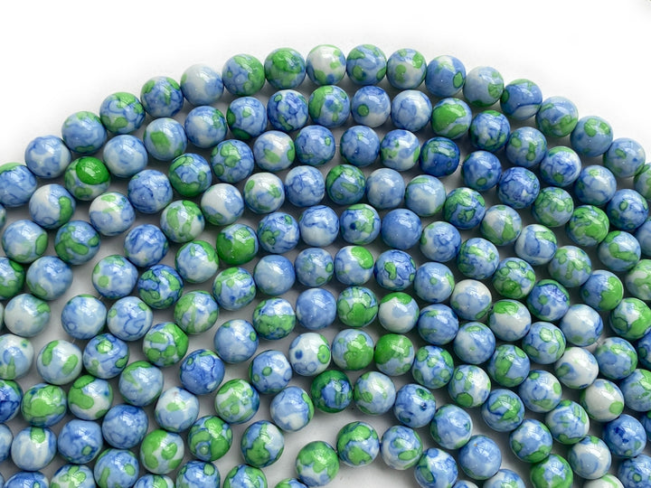 15.5" 6mm/8mm/10mm/12mm/14mm Dyed green blue rain flower stone round beads