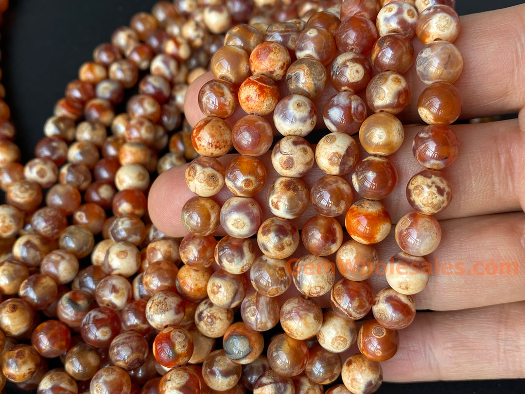 15" 8mm Dream Fire agate Red yellow brown multi color round beads