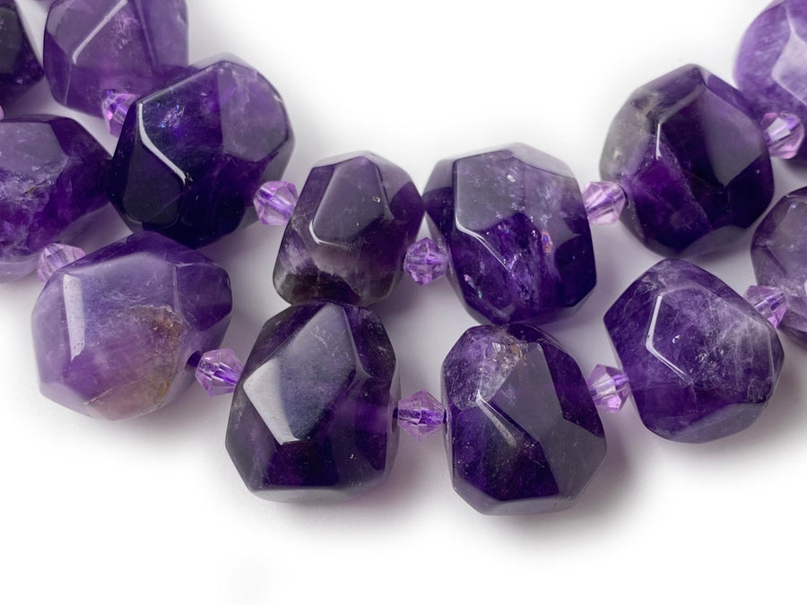 15.5" 15~20mm Natural amethyst faceted nugget pendant beads