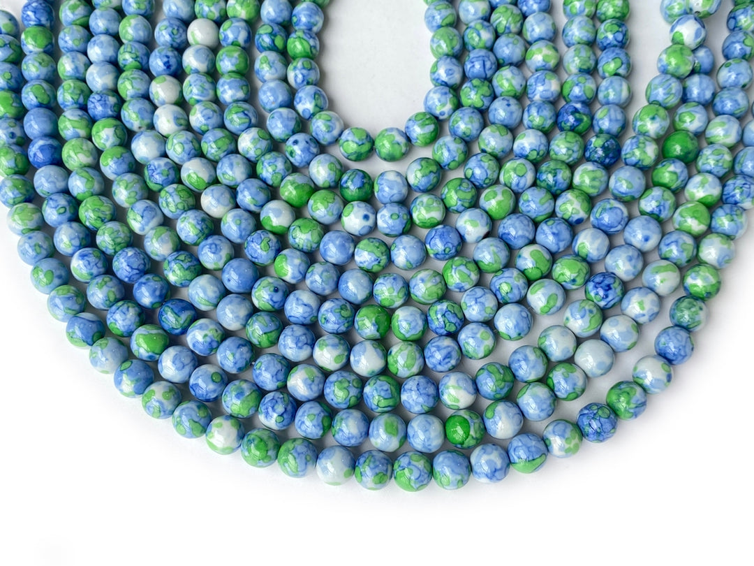 15.5" 6mm/8mm/10mm/12mm/14mm Dyed green blue rain flower stone round beads