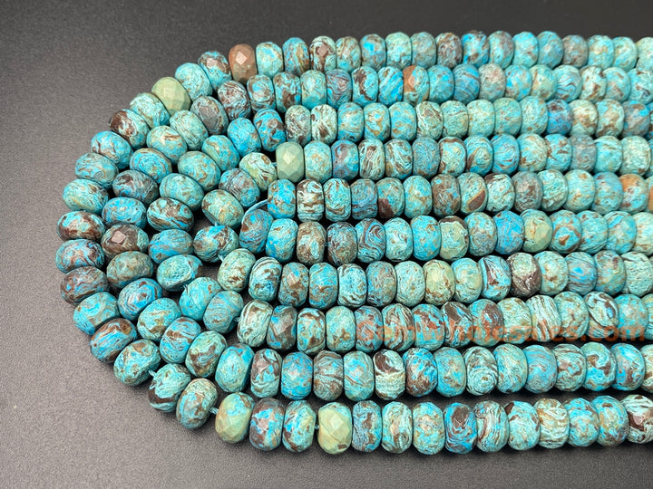 15.5" 6x10mm Turquoise blue Calsilica jasper rondelle faceted beads