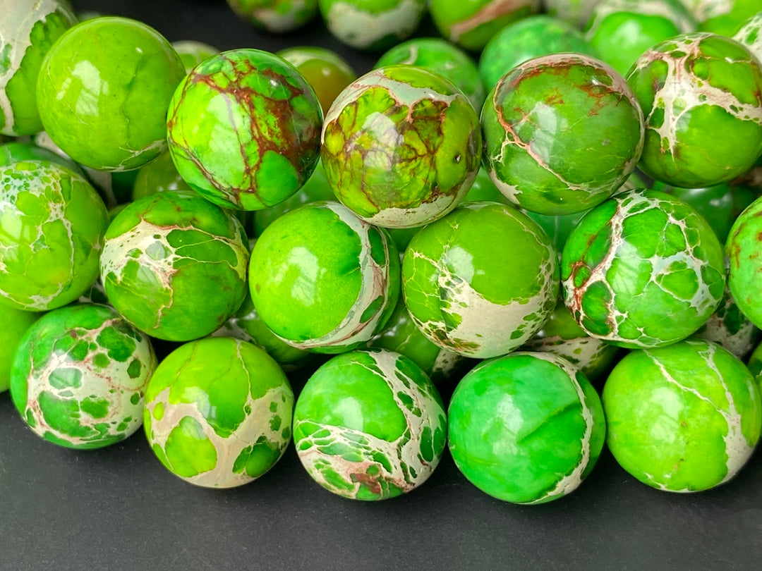 15.5" 10mm/12mm yellow green Sea Sediment round beads,emperor jasper, Aqua Terra Jasper