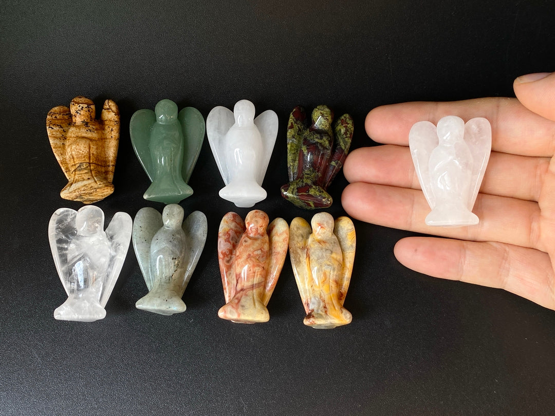 1pc 36x28mm Green aventurine Angel, Carved stone pocket Guardian Angel