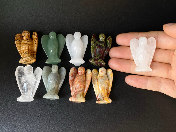 1pc 36x28mm Green aventurine Angel, Carved stone pocket Guardian Angel