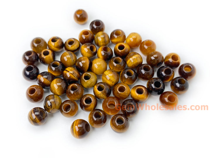 20PCS 8mm Natural yellow tiger eye stone 3mm big hole round beads