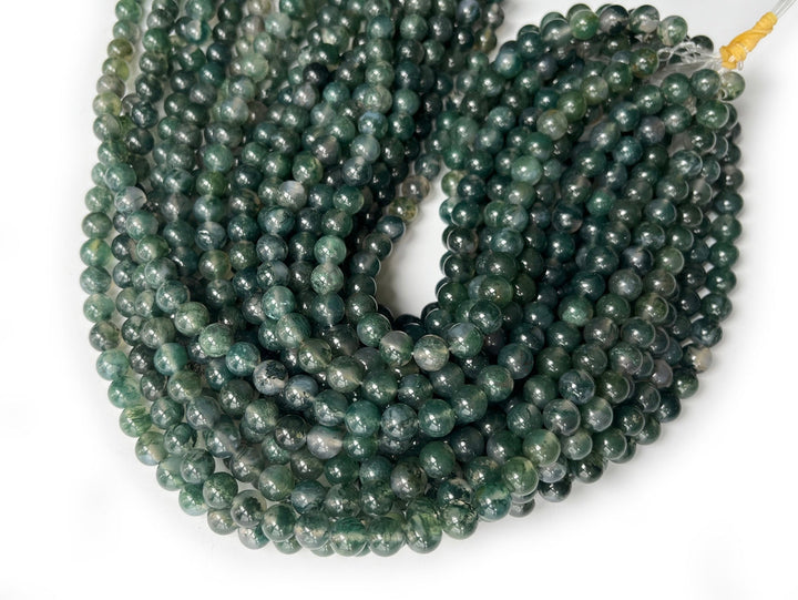 15" AA 8mm natural green moss Agate Round beads