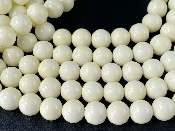 15.5" Glass druk round beads beige 6mm/8mm/10mm/12mm