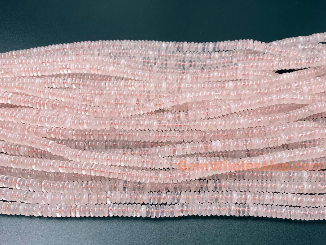 15.25" 2x6mm Natural Rose quartz rondelle heishi spacer beads