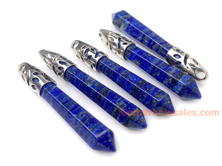 1PC 10x65mm natural lapis lazuli Crystal Point Pendant, Hexagonal Wand