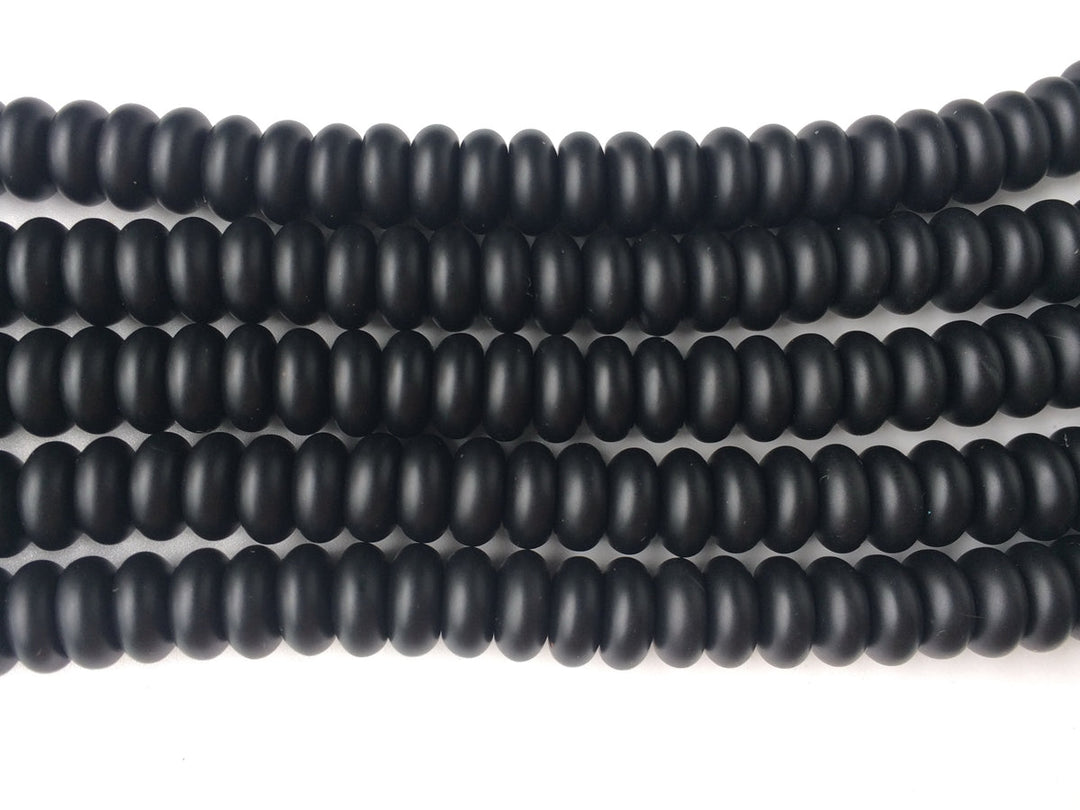 15.5" Matte/frosted black onyx/agate 4x8mm roundel beads, rondelle
