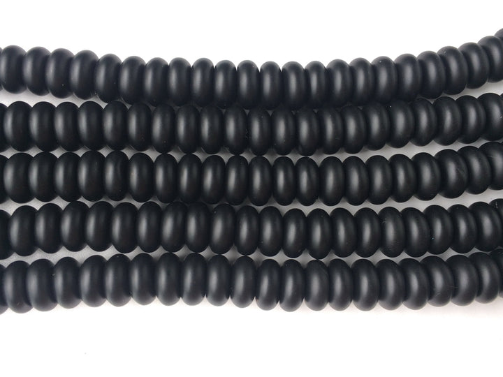 15.5" Matte/frosted black onyx/agate 4x8mm roundel beads, rondelle