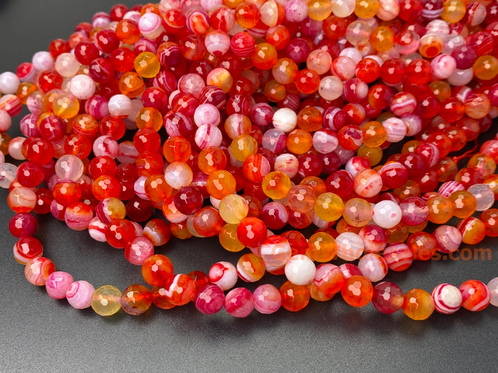 15" 6mm/8mm/10mm orange red stripe Agate Round faceted beads