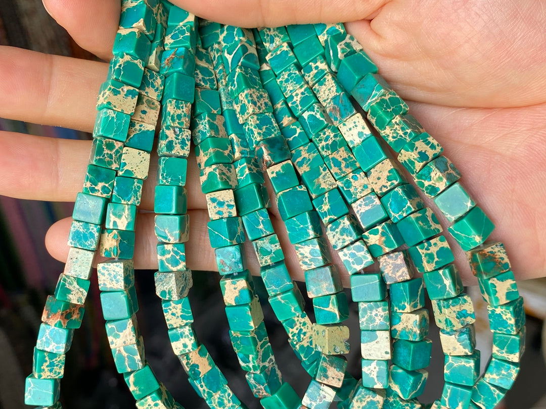 15.5" 6mm  green Sea Sediment cube beads,emperor jasper cube,green Aqua Terra Jasper