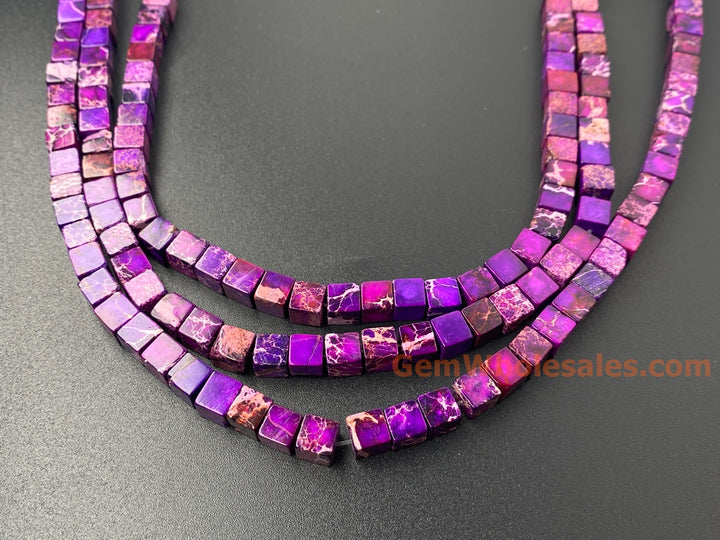 15.5" 6mm  purple Sea Sediment cube beads,emperor jasper cube,purple Aqua Terra Jasper