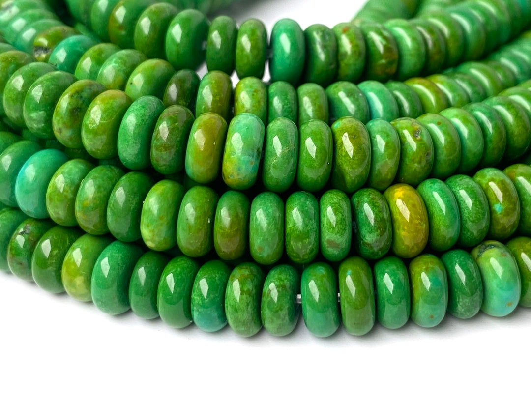 14.5" 3x6mm dark yellow green howlite turquoise rondelle/wheel beads