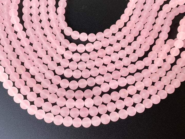 15" 8mm/10mm matte/frosted pink Malaysian jade Round beads