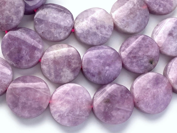 15.5" 16mm Natural light Lepidolite stone twisted round coin beads