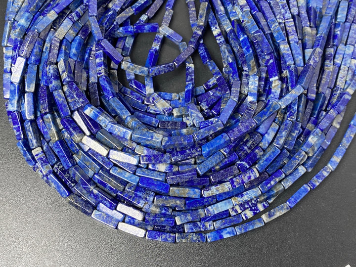 15.5" 4x13mm Natural lapis lazuli stone rectangle tube beads A+