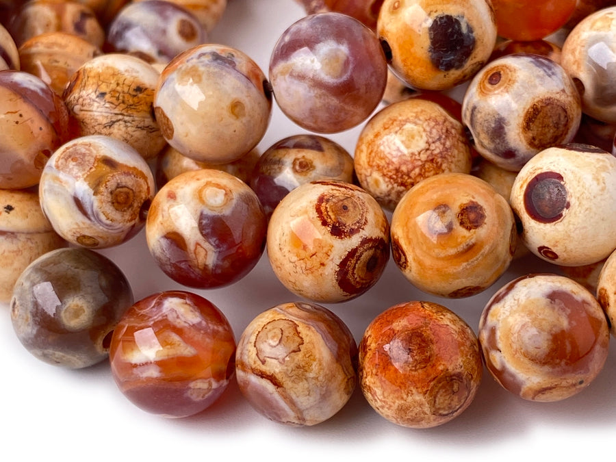 15" 10mm orange brown Dream Fire agate multi color round beads