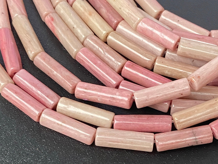 15.5" 4x13mm natural Rhodonite round tube beads, pink Cylinder