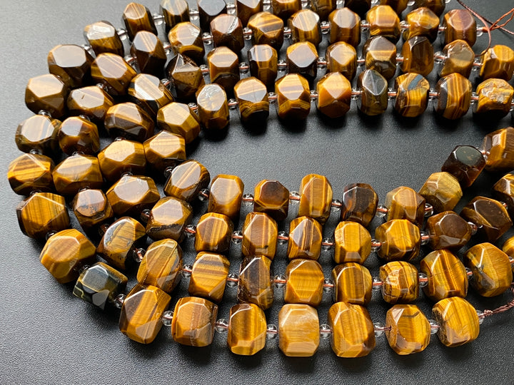 15" Natural yellow tiger eye 14~16mm faceted nugget beads