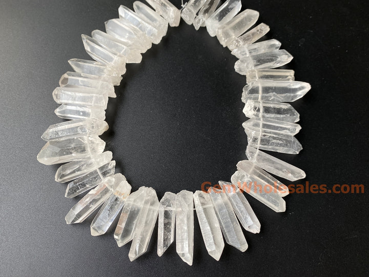 5PC 35~45mm Natural rock crystal quartz Stick Wand drilled pendant
