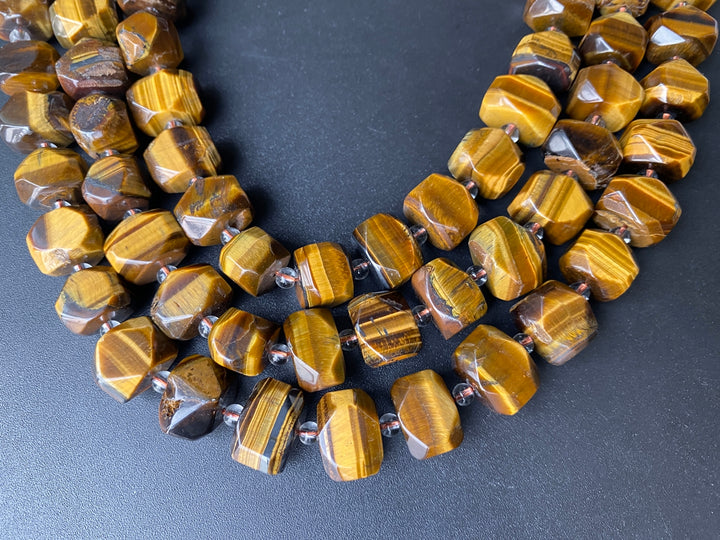 15" Natural yellow tiger eye 14~16mm faceted nugget beads