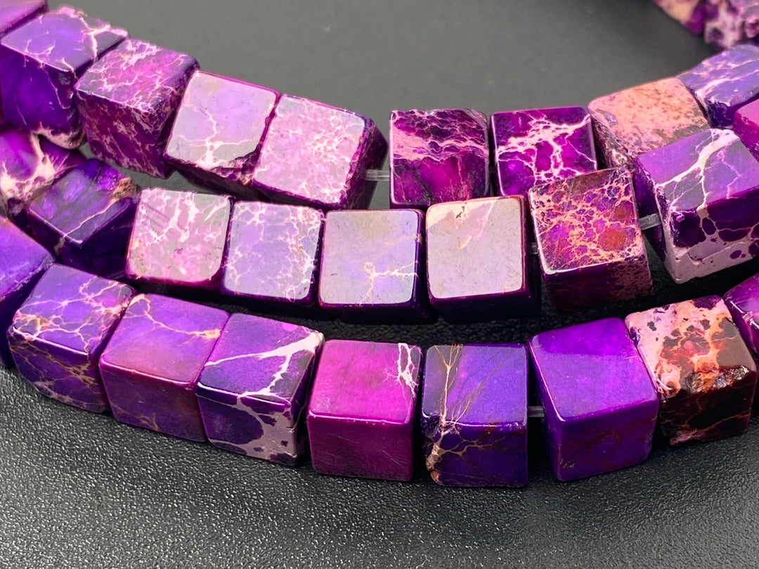 15.5" 6mm  purple Sea Sediment cube beads,emperor jasper cube,purple Aqua Terra Jasper