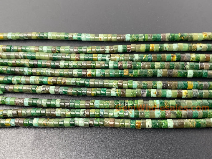 15" 2x4mm Natural African green jade Heishi jewelry beads